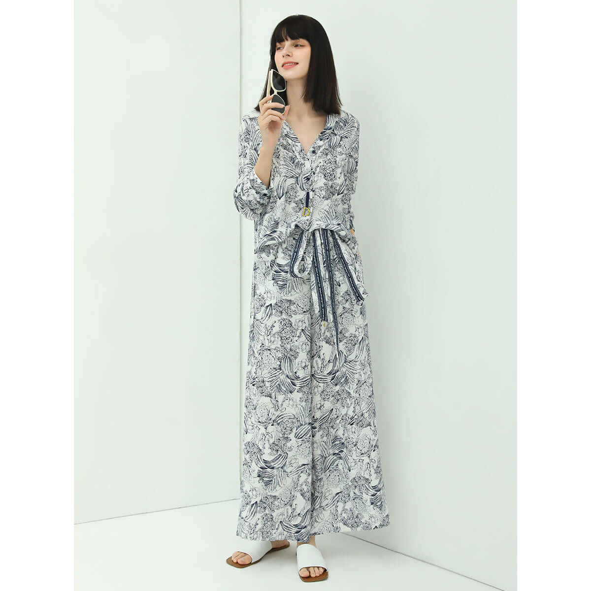 Breezy Floral Wide-Leg Tie-Waist Pants