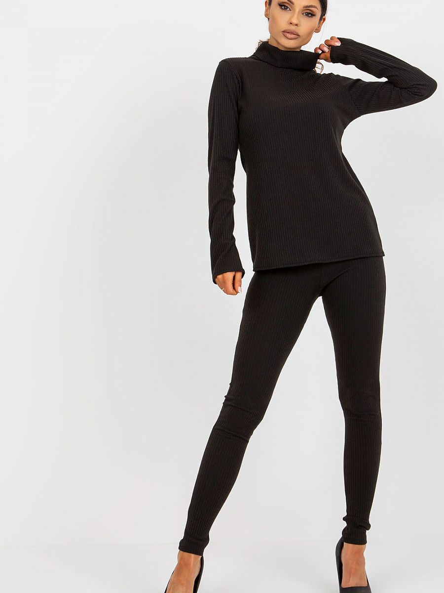 Ribbed Turtleneck Blouse — Black
