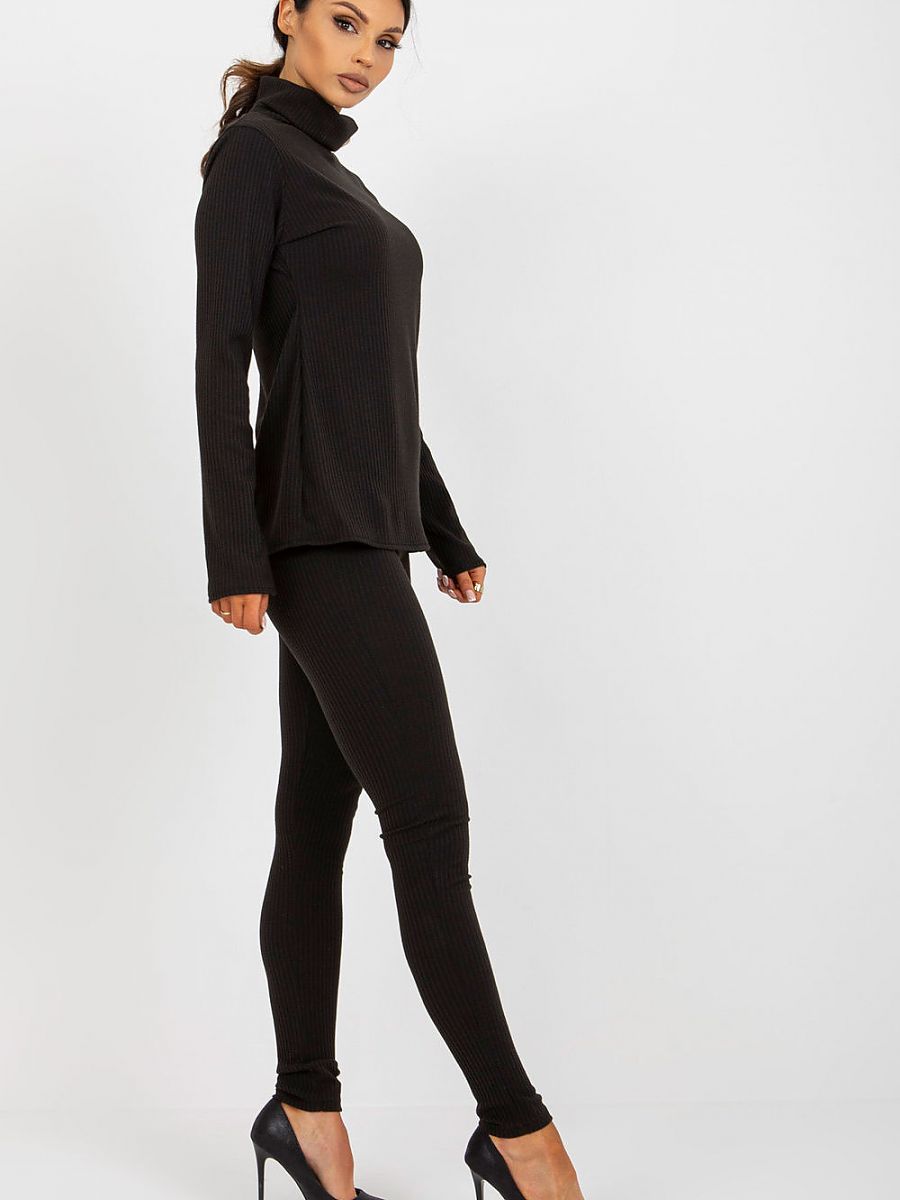 Ribbed Turtleneck Blouse — Black