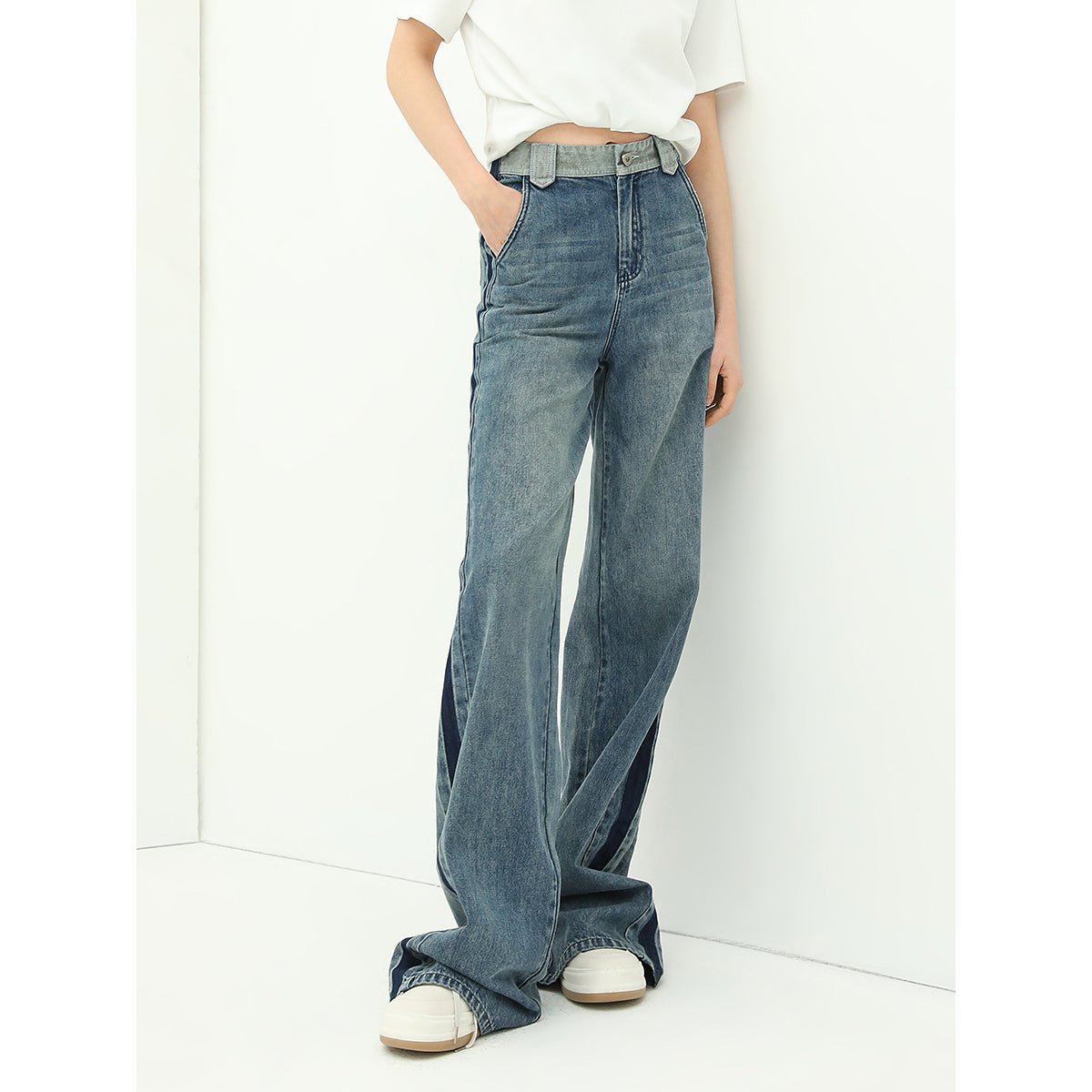 Washed Denim Flared Jeans